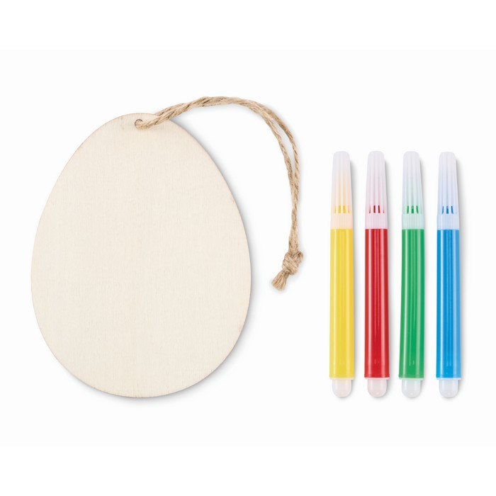 Set para pintar de un huevo de pascua para colgar y 4 rotuladores color madera segunda vista
