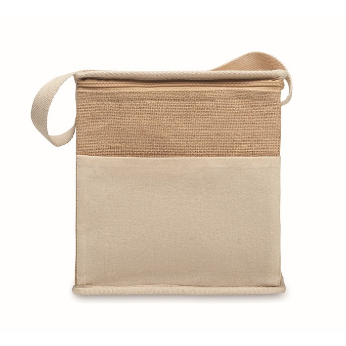 Bolsa nevera de yute con bolsillo frontal y capacidad de 3L color beige tercera vista Bolsa nevera de yute con bolsillo frontal y capacidad de 3L color beige tercera vista