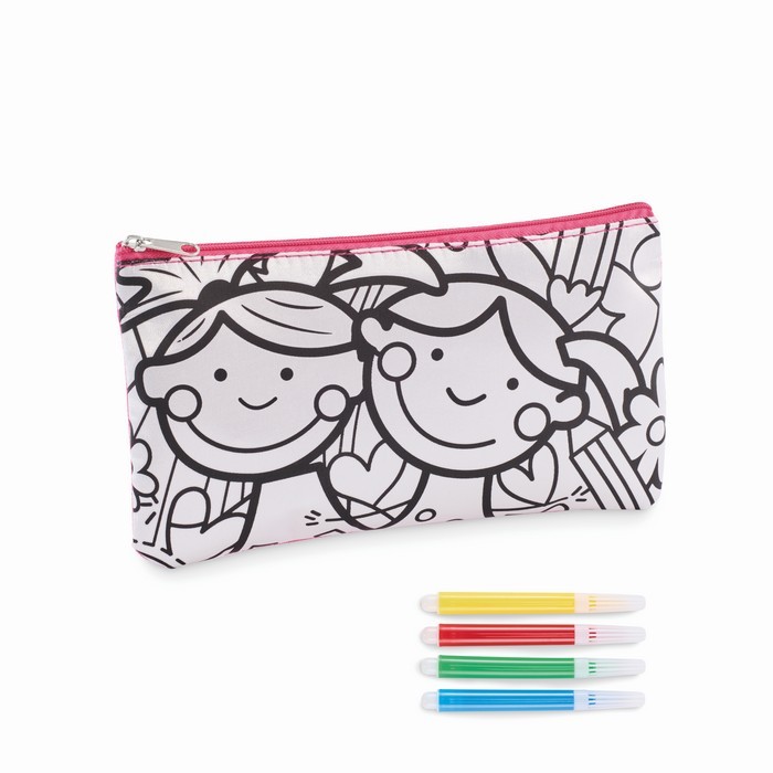 Estuche para lápices con figuras para pintar con rotuladores color rosa Estuche para lápices con figuras para pintar con rotuladores color rosa