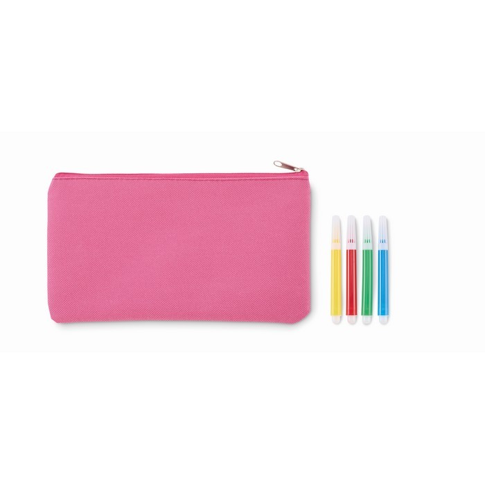 Estuche para lápices con figuras para pintar con rotuladores color rosa tercera vista Estuche para lápices con figuras para pintar con rotuladores color rosa tercera vista