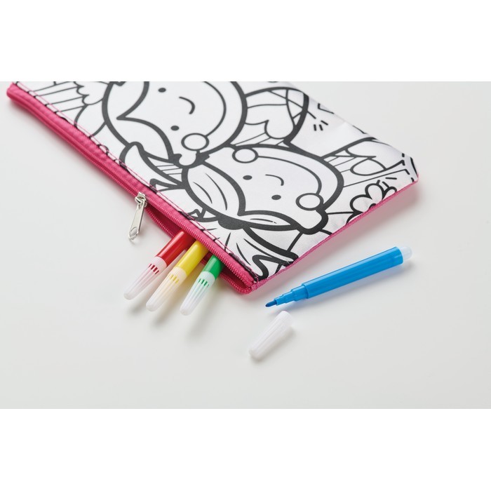 Estuche para lápices con figuras para pintar con rotuladores color rosa vista fotografía cuarta vista Estuche para lápices con figuras para pintar con rotuladores color rosa vista fotografía cuarta vista