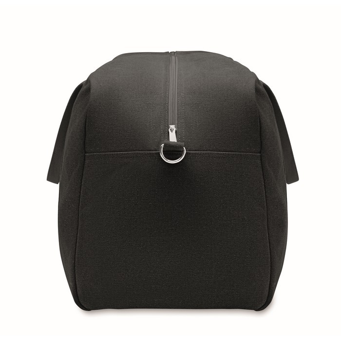 Bolsa de viaje monocromática de tejido reciclado con doble asa color negro tercera vista Bolsa de viaje monocromática de tejido reciclado con doble asa color negro tercera vista