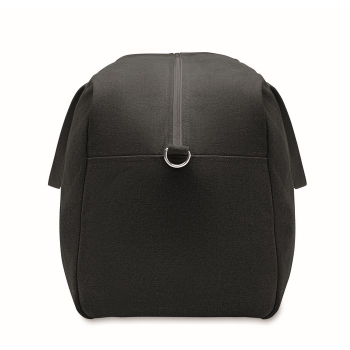 Bolsa de viaje monocromática de tejido reciclado con doble asa color negro sexta vista Bolsa de viaje monocromática de tejido reciclado con doble asa color negro sexta vista