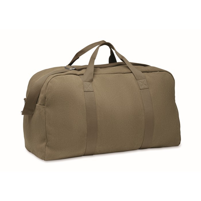 Bolsa de viaje monocromática de tejido reciclado con doble asa color verde militar Bolsa de viaje monocromática de tejido reciclado con doble asa color verde militar