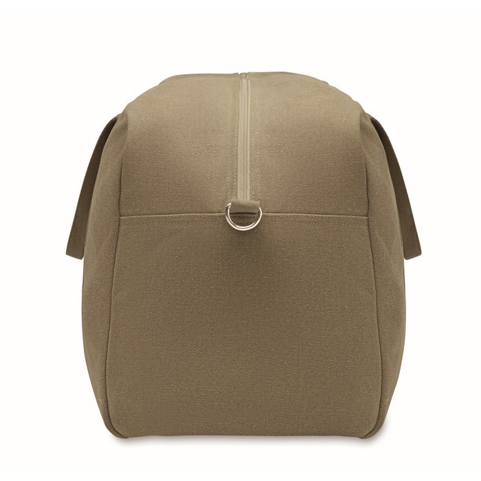 Bolsa de viaje monocromática de tejido reciclado con doble asa color verde militar sexta vista Bolsa de viaje monocromática de tejido reciclado con doble asa color verde militar sexta vista