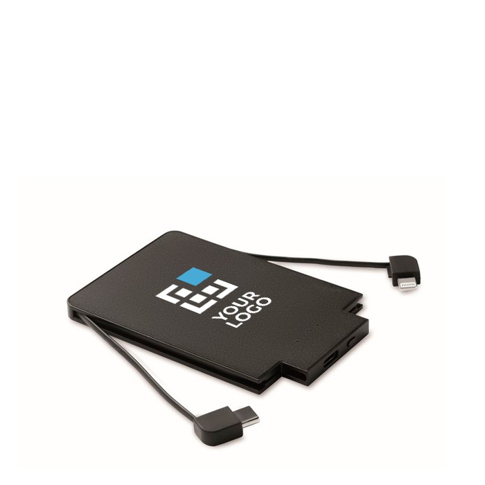 Powerbank magnética con cables incorporados en la misma 2.500 mAh color negro vista de impresión Powerbank magnética con cables incorporados en la misma 2.500 mAh color negro vista de impresión