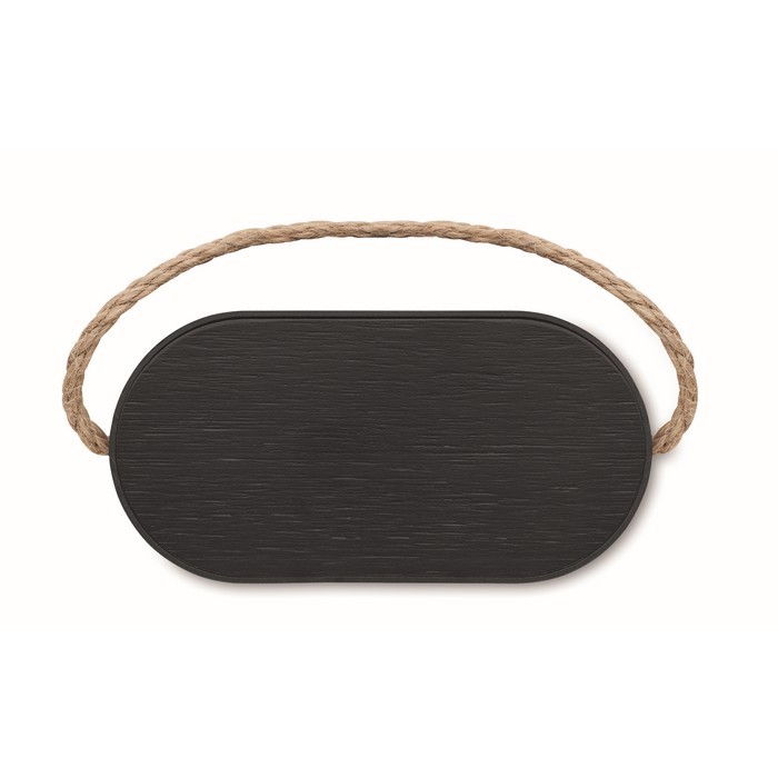 Altavoz negro inalámbrico con asa de transporte de yute 15W color negro octava vista Altavoz negro inalámbrico con asa de transporte de yute 15W color negro octava vista