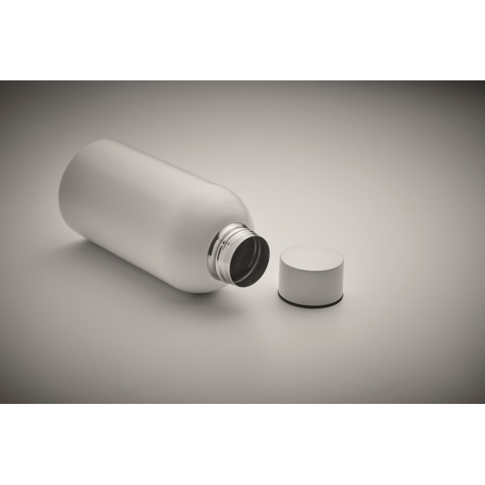 Botella monocromática antifugas de acero inoxidable reciclado 500ml color blanco vista fotografía tercera vista