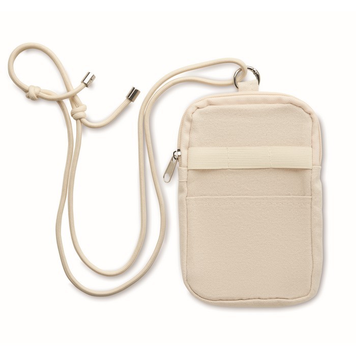 Bolsa bandolera para móviles de algodón reciclado y cordón ajustable color beige Bolsa bandolera para móviles de algodón reciclado y cordón ajustable color beige