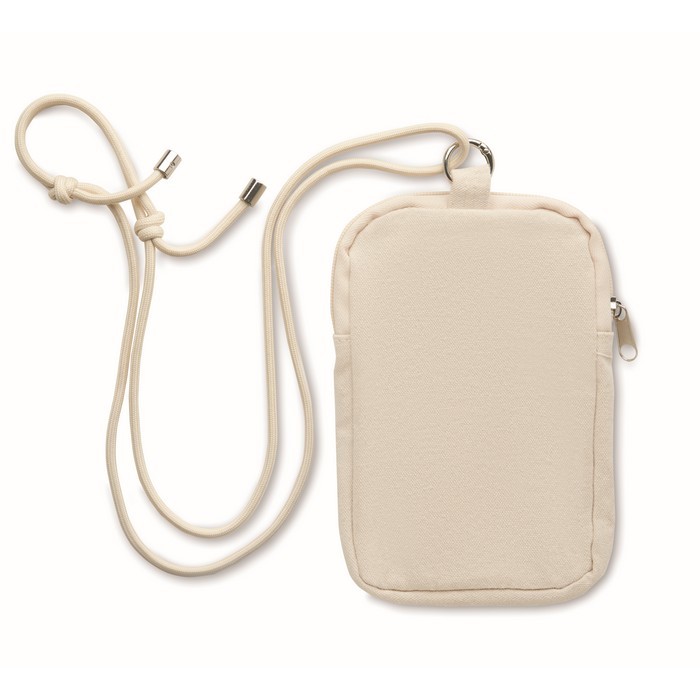 Bolsa bandolera para móviles de algodón reciclado y cordón ajustable color beige segunda vista Bolsa bandolera para móviles de algodón reciclado y cordón ajustable color beige segunda vista