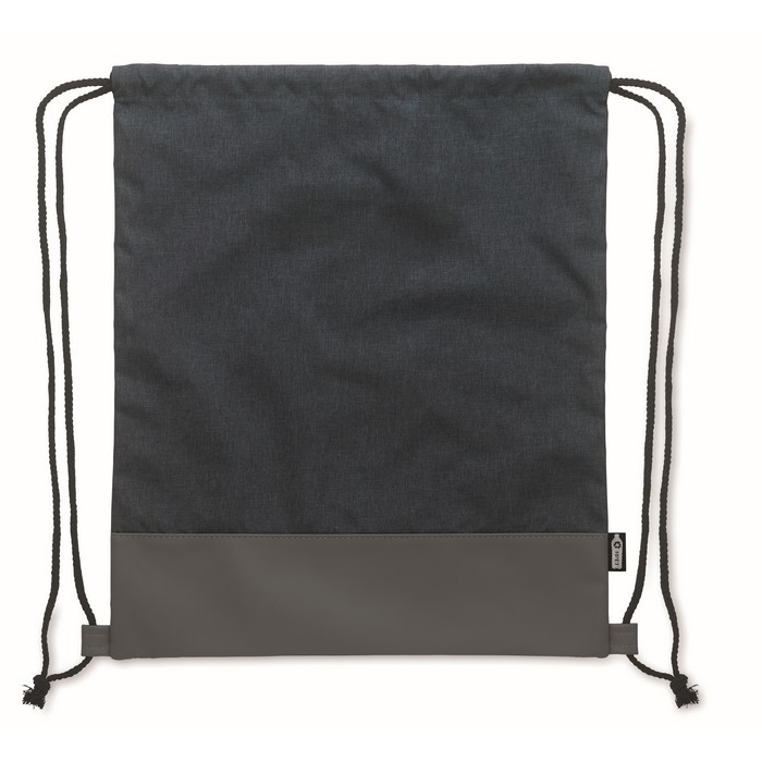 Mochila de cuerdas de poliéster RPET con detalle de cuero en la base color azul marino segunda vista Mochila de cuerdas de poliéster RPET con detalle de cuero en la base color azul marino segunda vista