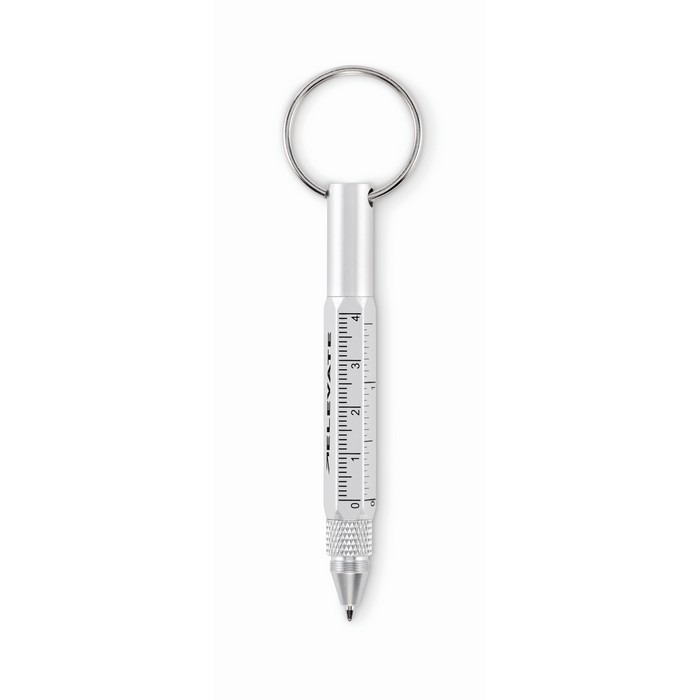 Llavero multiusos con bolígrafo tinta negra y herramientas color plateado mate vista principal quinta vista Llavero multiusos con bolígrafo tinta negra y herramientas color plateado mate vista principal quinta vista