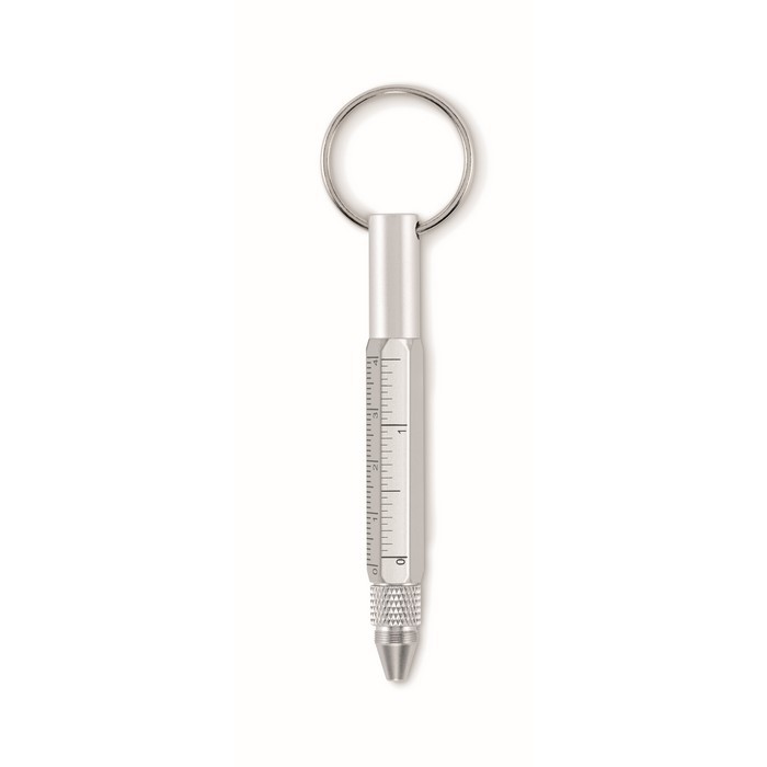 Llavero multiusos con bolígrafo tinta negra y herramientas color plateado mate octava vista Llavero multiusos con bolígrafo tinta negra y herramientas color plateado mate octava vista