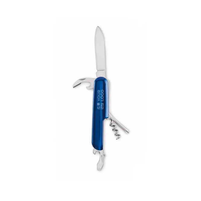 Navaja multifunción de aluminio reciclado y carcasa de colores color azul vista de impresión