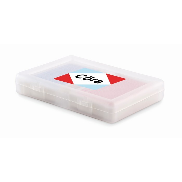 Set de 2 barajas de cartas de 54 cartas en estuche transparente color transparente vista principal segunda vista Set de 2 barajas de cartas de 54 cartas en estuche transparente color transparente vista principal segunda vista