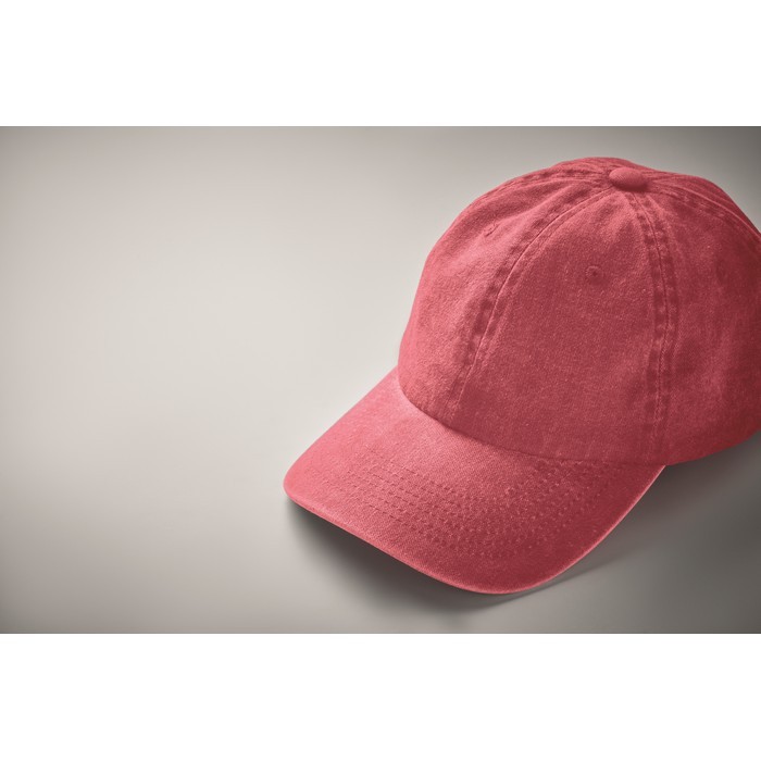 Gorra de béisbol estilo algodón lavado con cierre de velcro 265 g/m2 color rojo vista fotografía segunda vista Gorra de béisbol estilo algodón lavado con cierre de velcro 265 g/m2 color rojo vista fotografía segunda vista