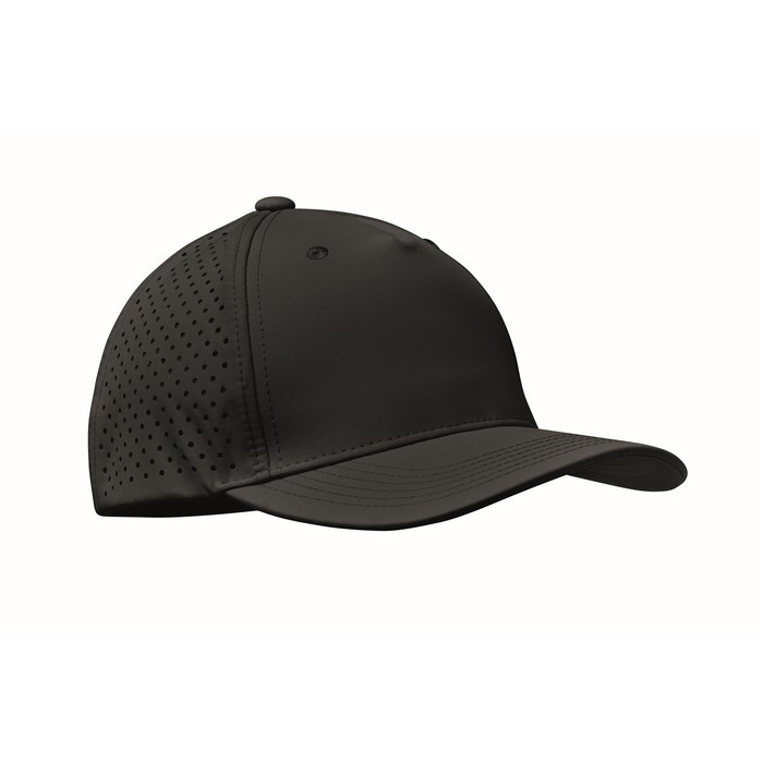 Gorra de poliéster con agujeros de ventilación y repelente al agua color negro