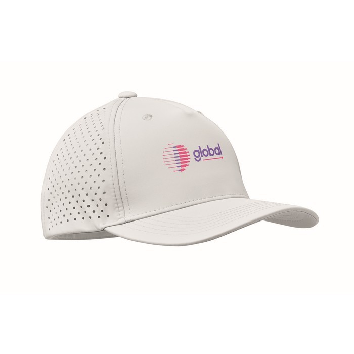 Gorra de poliéster con agujeros de ventilación y repelente al agua color blanco vista principal