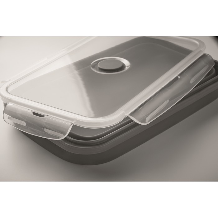 Fiambrera plegable de silicona de colores y capacidad de 1200ml color gris oscuro vista fotografía cuarta vista