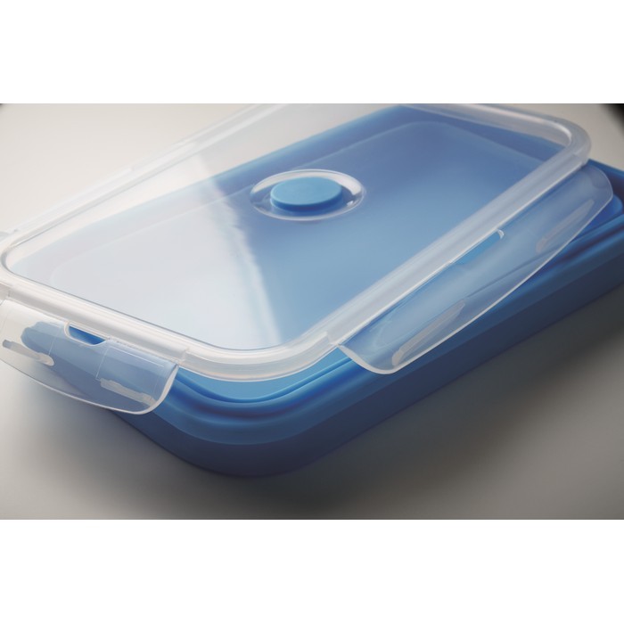 Fiambrera plegable de silicona de colores y capacidad de 1200ml color azul claro vista fotografía cuarta vista