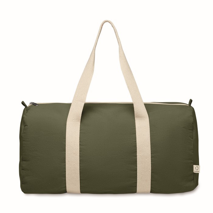 Bolsa de viaje con compartimiento lateral y detalles en color natural color verde militar segunda vista Bolsa de viaje con compartimiento lateral y detalles en color natural color verde militar segunda vista