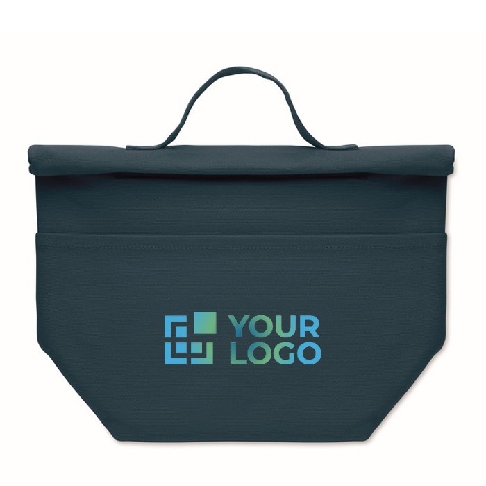 Bolsa nevera personal con cierre rolltop y asa de transporte color azul vista de impresión Bolsa nevera personal con cierre rolltop y asa de transporte color azul vista de impresión