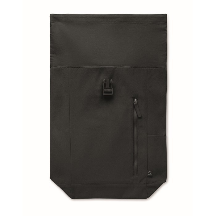 Mochila de cierre roll top de algodón reciclado con cremallera delante color negro octava vista Mochila de cierre roll top de algodón reciclado con cremallera delante color negro octava vista