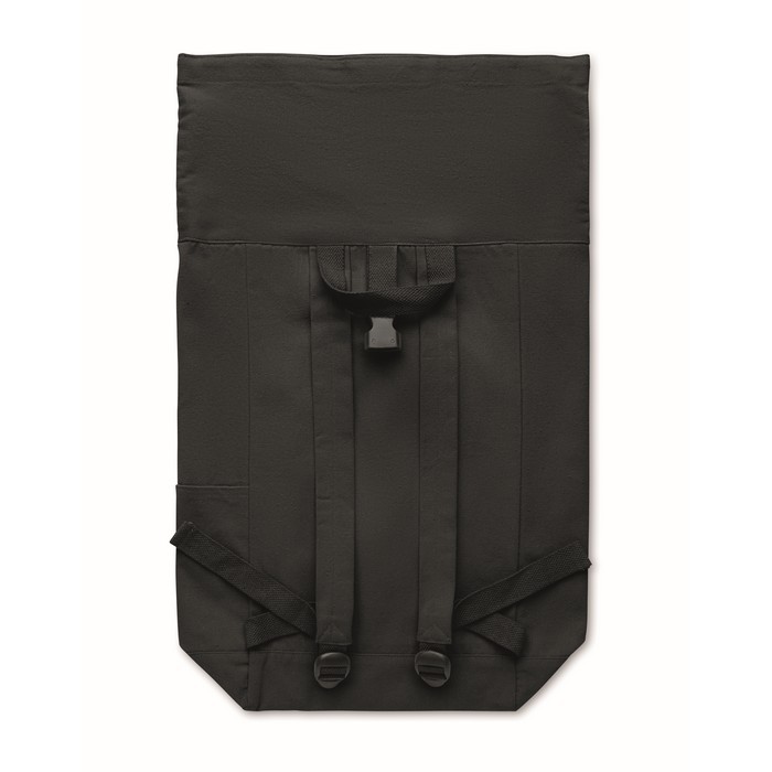 Mochila de cierre roll top de algodón reciclado con cremallera delante color negro novena vista Mochila de cierre roll top de algodón reciclado con cremallera delante color negro novena vista