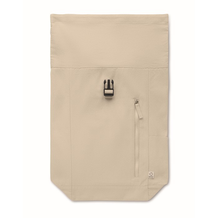 Mochila de cierre roll top de algodón reciclado con cremallera delante color beige octava vista Mochila de cierre roll top de algodón reciclado con cremallera delante color beige octava vista
