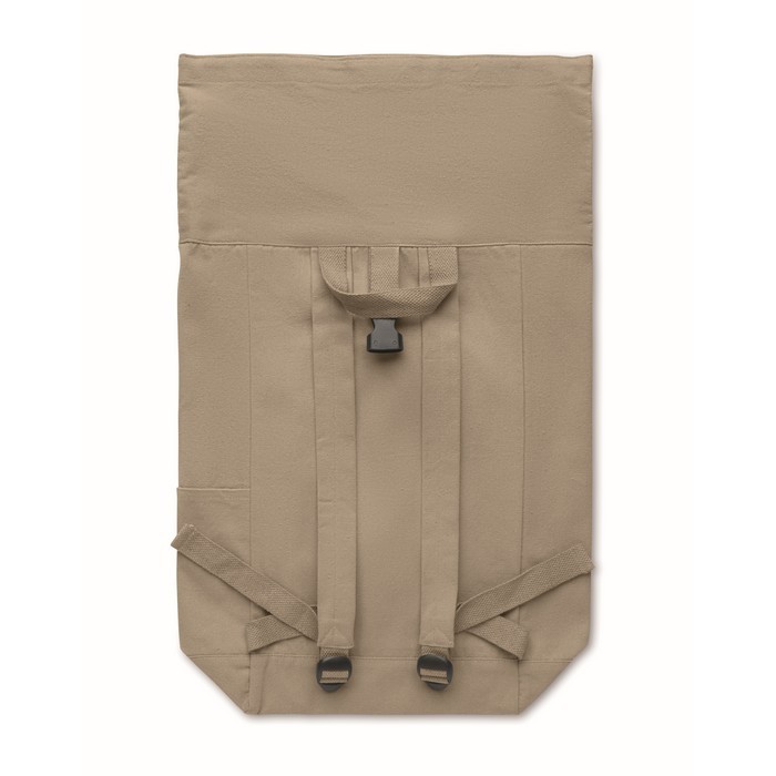 Mochila de cierre roll top de algodón reciclado con cremallera delante color caqui novena vista Mochila de cierre roll top de algodón reciclado con cremallera delante color caqui novena vista