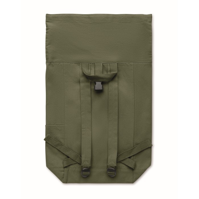 Mochila de cierre roll top de algodón reciclado con cremallera delante color verde militar novena vista Mochila de cierre roll top de algodón reciclado con cremallera delante color verde militar novena vista