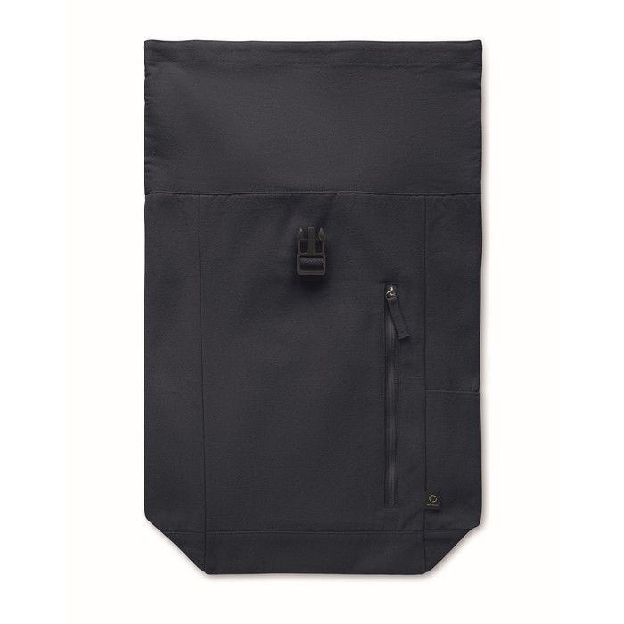 Mochila de cierre roll top de algodón reciclado con cremallera delante color azul marino octava vista Mochila de cierre roll top de algodón reciclado con cremallera delante color azul marino octava vista