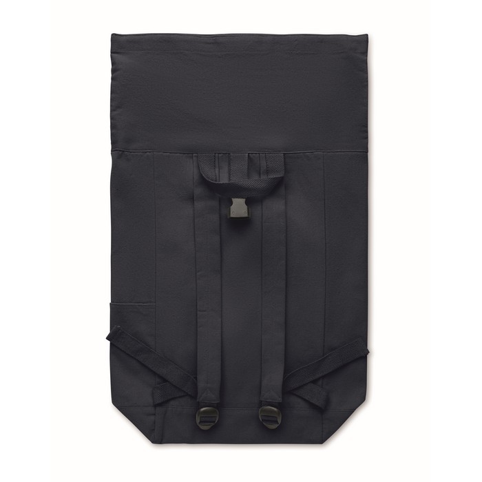 Mochila de cierre roll top de algodón reciclado con cremallera delante color azul marino novena vista Mochila de cierre roll top de algodón reciclado con cremallera delante color azul marino novena vista