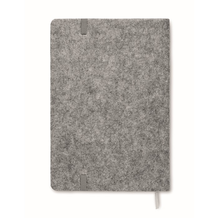 Libreta con tapa de fieltro RPET y corcho páginas a rayas A5 color gris tercera vista