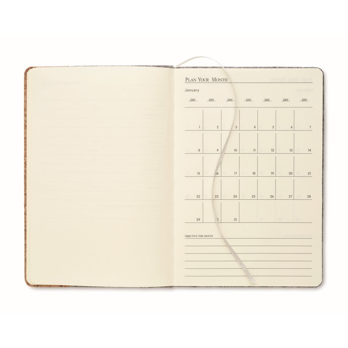 Libreta con tapa de fieltro RPET y corcho páginas a rayas A5 color gris sexta vista