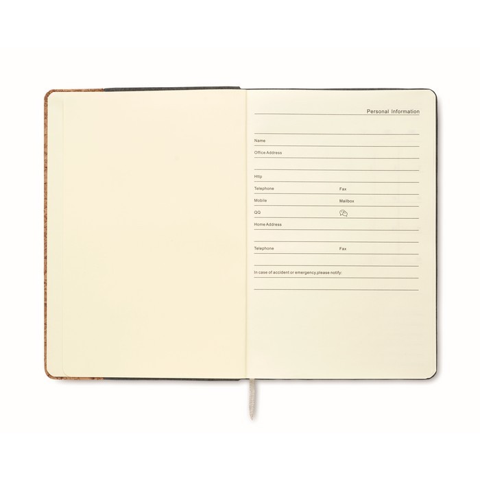 Libreta con tapa de fieltro RPET y corcho páginas a rayas A5 color gris oscuro quinta vista