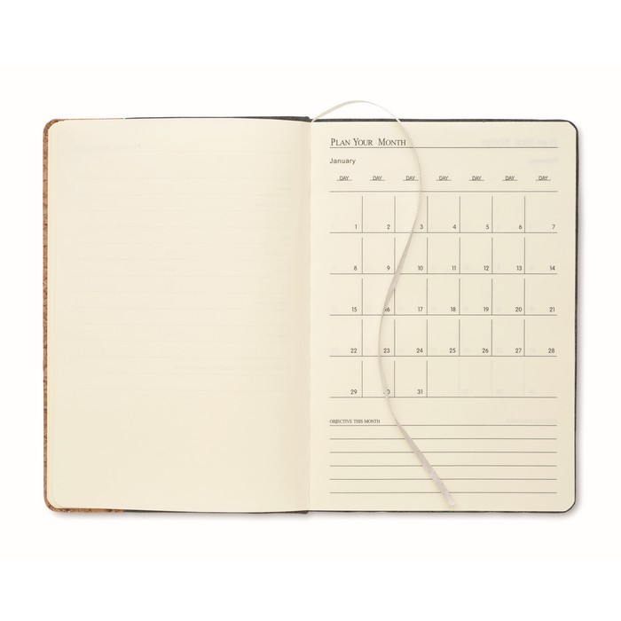 Libreta con tapa de fieltro RPET y corcho páginas a rayas A5 color gris oscuro sexta vista