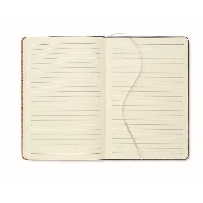 Libreta con tapa de fieltro RPET y corcho páginas a rayas A5 color gris oscuro septima vista