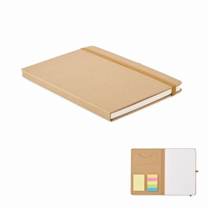 Libreta de hojas lisas con notas adhesivas y tarjetero por dentro A5 color beige