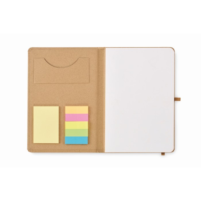 Libreta de hojas lisas con notas adhesivas y tarjetero por dentro A5 color beige quinta vista