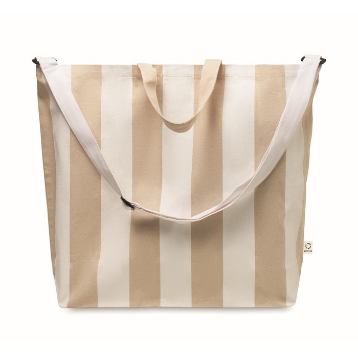 Bolsa de la playa con rayas verticales con asas y bandolera ajustable color blanco segunda vista Bolsa de la playa con rayas verticales con asas y bandolera ajustable color blanco segunda vista