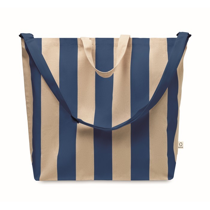Bolsa de la playa con rayas verticales con asas y bandolera ajustable color azul real segunda vista Bolsa de la playa con rayas verticales con asas y bandolera ajustable color azul real segunda vista