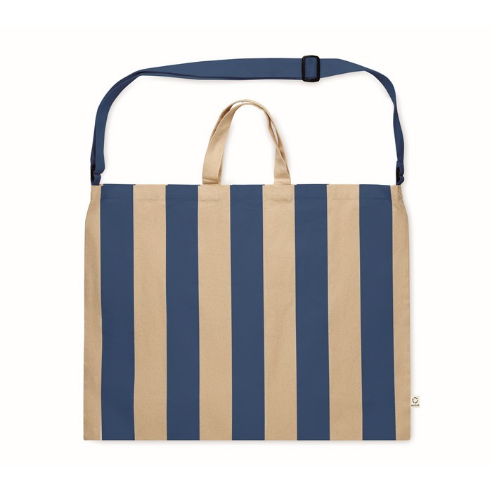 Bolsa de la playa con rayas verticales con asas y bandolera ajustable color azul real tercera vista Bolsa de la playa con rayas verticales con asas y bandolera ajustable color azul real tercera vista