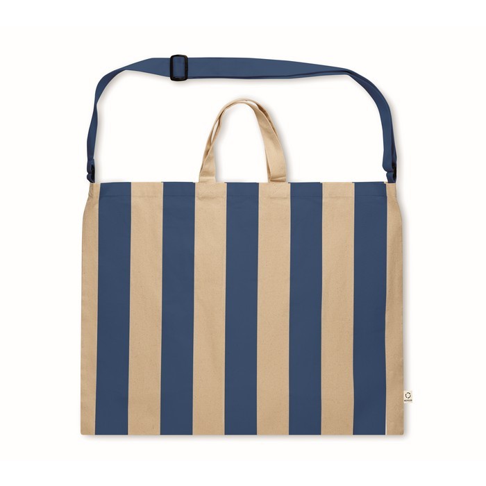 Bolsa de la playa con rayas verticales con asas y bandolera ajustable color azul real cuarta vista Bolsa de la playa con rayas verticales con asas y bandolera ajustable color azul real cuarta vista