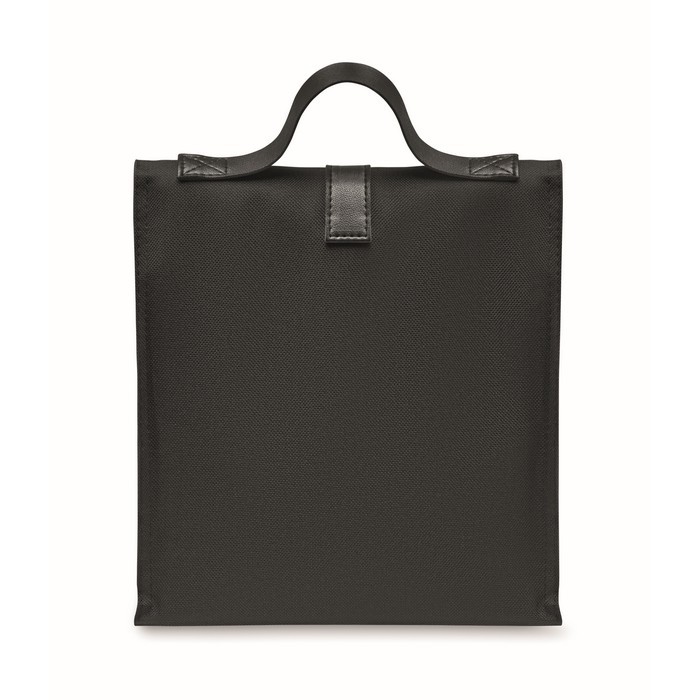 Bolsa nevera rolltop de poliéster con asa y cierre de cuero color negro tercera vista Bolsa nevera rolltop de poliéster con asa y cierre de cuero color negro tercera vista