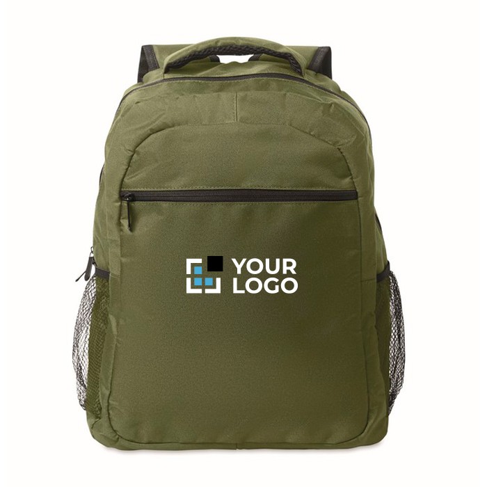 Mochila para portátil con bolsillos delante y a los lados 15'' color verde militar vista de impresión Mochila para portátil con bolsillos delante y a los lados 15'' color verde militar vista de impresión