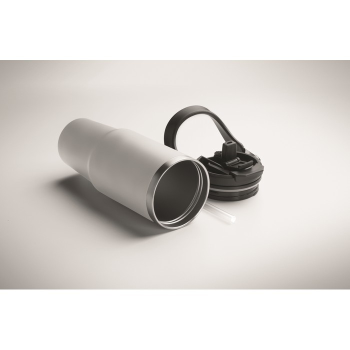 Vaso de doble pared con pajita, boquilla y asa de transporte 850ml color blanco vista fotografía cuarta vista