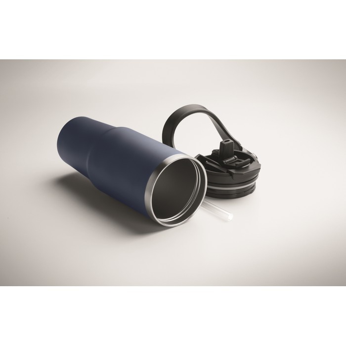 Vaso de doble pared con pajita, boquilla y asa de transporte 850ml color azul marino vista fotografía cuarta vista