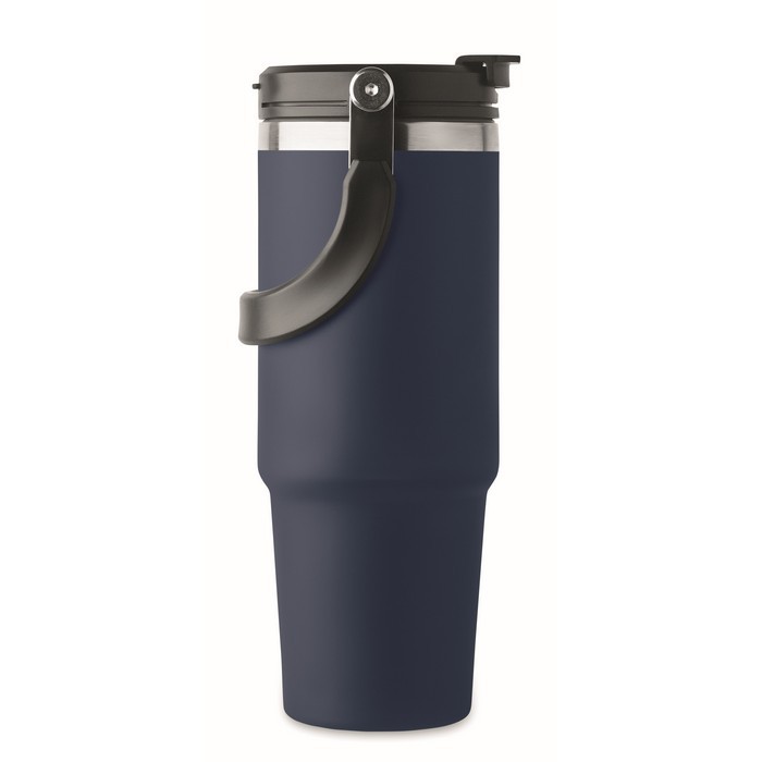 Vaso de doble pared con pajita, boquilla y asa de transporte 850ml color azul marino