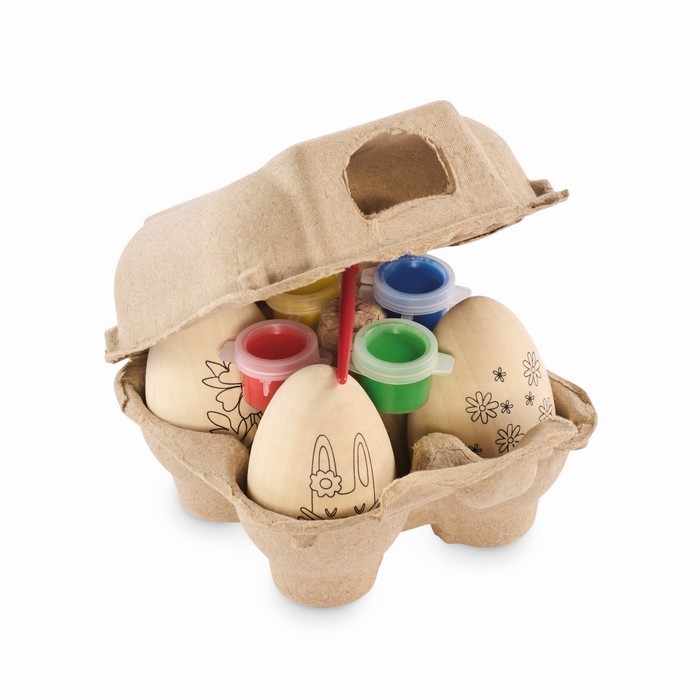 Set de 4 huevos de pascua de madera para pintar con acuarelas color madera